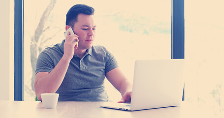 Image showing businessman working using a laptop in startup office