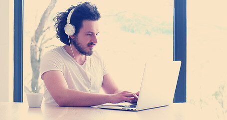 Image showing man drinking coffee enjoying relaxing lifestyle