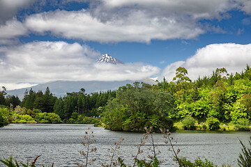 Image showing volcano Taranaki covered in clouds, New Zealand 