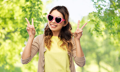 Image showing asian woman in heart-shaped sunglasses