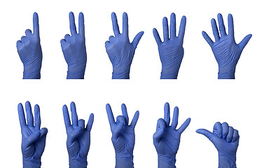 Image showing Gloved hand counting one to ten in American Sign Language