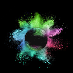 Image showing Decorative round frame with powder splash on a black background.