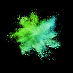 Image showing Abstract multicolored powder or dust splash on a black background.