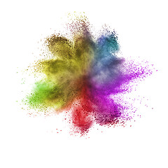 Image showing Creative colorful dust or powder splash on a white background.