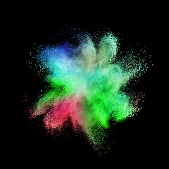 Image showing Chaotic multicolored powder explosion on a black background.