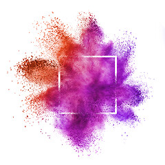 Image showing Red purple powder explosion in a frame on a white background.