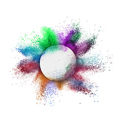 Image showing Round frame with colorful powder splash on a white background.