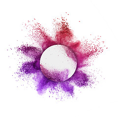 Image showing Colorful powder splash in round frame on a white background.