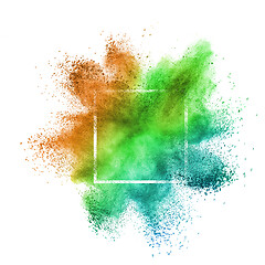 Image showing Multicolored powder explosion in frame on a white background.