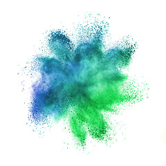 Image showing Chaotic explosion in blue-green colors on a white background.