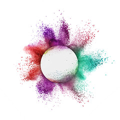 Image showing Colorful powder splash in a round frame on a white background.