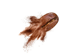 Image showing Flying coffee bean with powder splash on a white background.