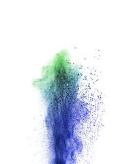 Image showing Abstract multicolored vertical powder explosion on a white background.