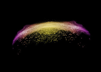 Image showing Curved colorful wave from powder splash on a black background.