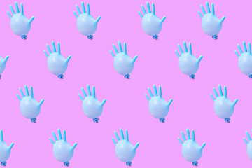 Image showing Pattern from blue latex glove as balloons on hot pink background.