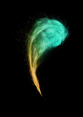 Image showing Colorful creative wave powder or dust splash on a black background.