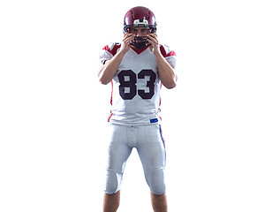 Image showing Portrait of American football player pointing against white back