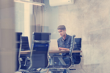 Image showing businessman working using a laptop in startup office