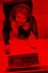 Image showing female call centre operator doing her job top view