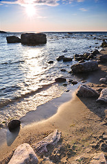 Image showing Sunset over water