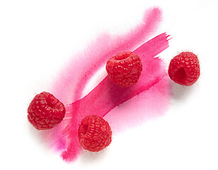 Image showing fresh raw raspberries on watercolor paint