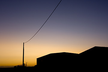 Image showing sunset power wires