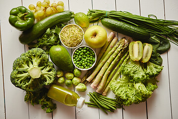 Image showing Green antioxidant organic vegetables, fruits and herbs