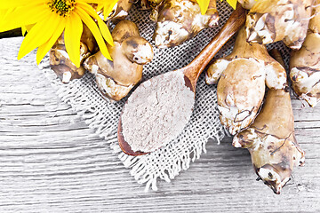 Image showing Flour of Jerusalem artichoke in spoon on board top