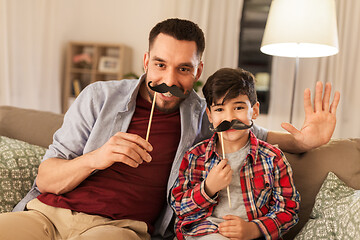 Image showing father and son with mustaches having fun