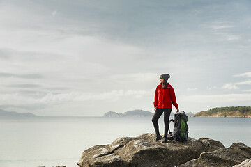 Image showing Woman exploring the coast