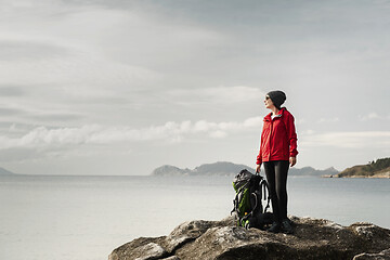 Image showing Woman exploring the coast