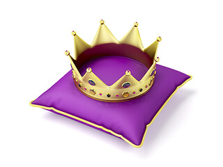 Image showing Royal gold crown on purple pillow