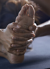 Image showing Close-up of the man doing yoga stretching exercise