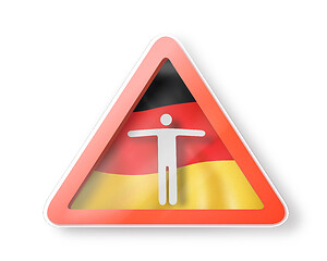 Image showing Warning sign with white man\'s figure on the German flag.