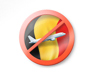 Image showing Prohibition sign with crossed out plane on the Belgian flag.