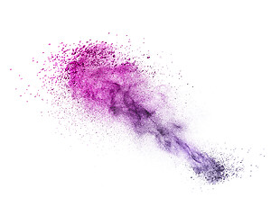 Image showing Explosion of purple colored powder or dust on a white background.