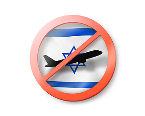 Image showing Prohibition sign with crossed out plane on the Israeli flag.