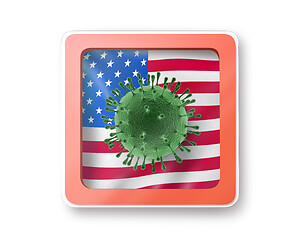 Image showing Warning sign with molecula of Coronavirus on the American flag.