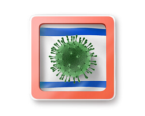 Image showing Warning sign with bacteria of Coronavirus on the Israeli flag.