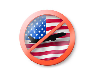 Image showing Warning sign with crossed out plane on the American flag.