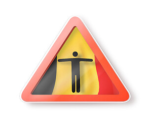 Image showing Warning sign with man\'s figure on the Belgian flag.