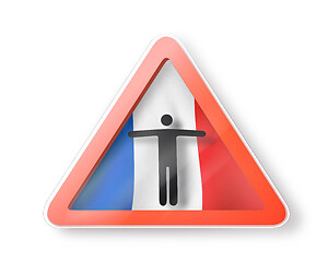 Image showing Warning sign with man\'s figure on the French flag.