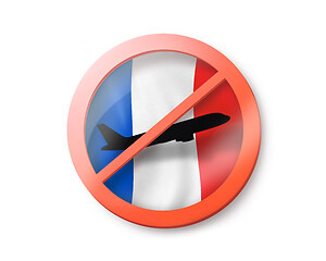 Image showing Prohibition sign with crossed out plane on the French flag.