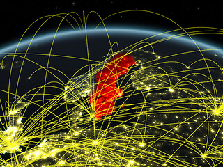 Image showing Sweden on dark Earth with networks