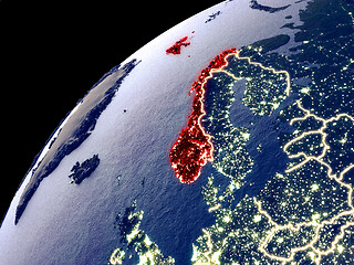 Image showing Satellite view of Norway on Earth