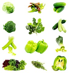 Image showing Collection of Green Vegetables and Herbs