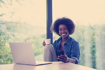 Image showing African American woman in the living room