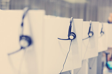 Image showing Headphones in empty call center office