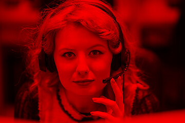 Image showing female call centre operator doing her job