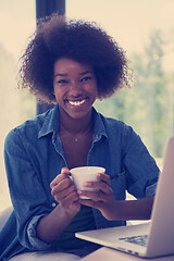 Image showing African American woman in the living room